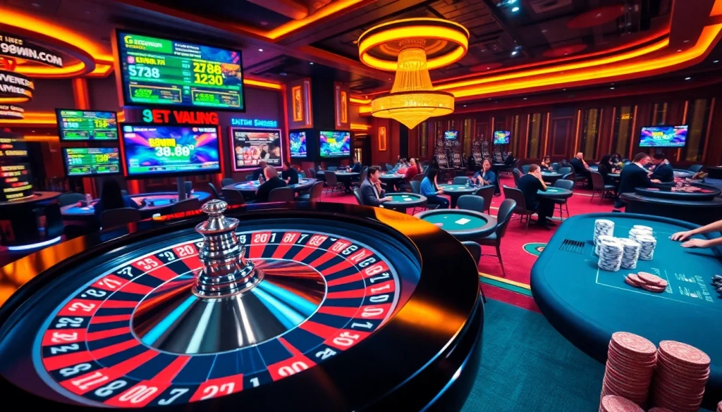 Experience the thrill of gambling at 98win.com with an exciting roulette wheel and live casino action.