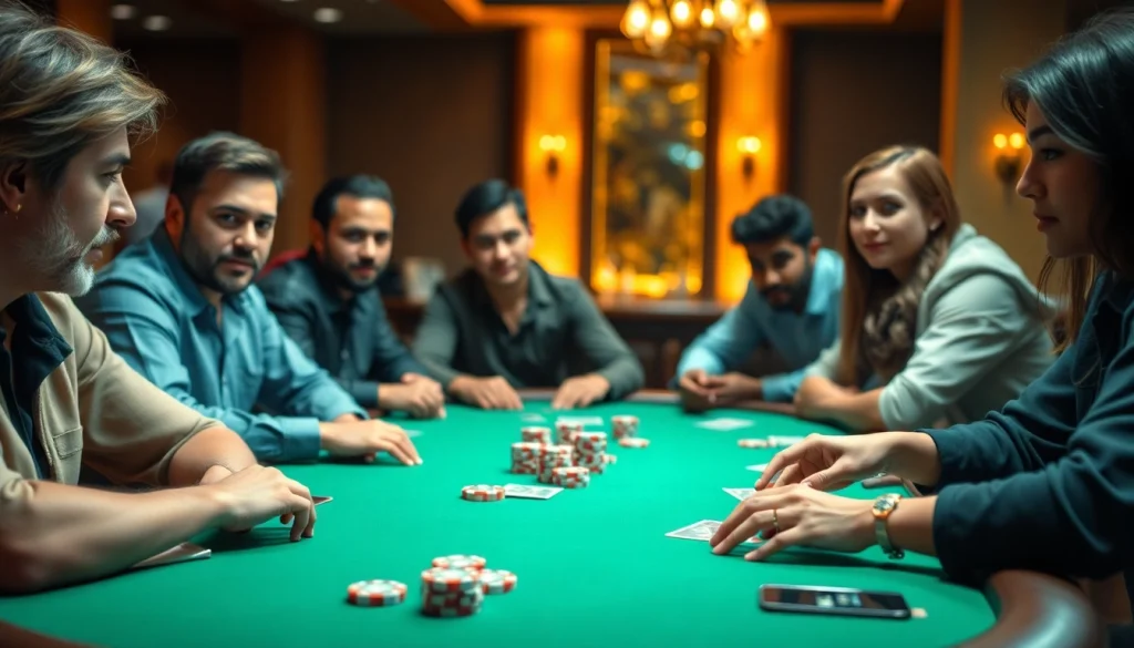 Engage in exciting online poker with vibrant players at a dynamic table.