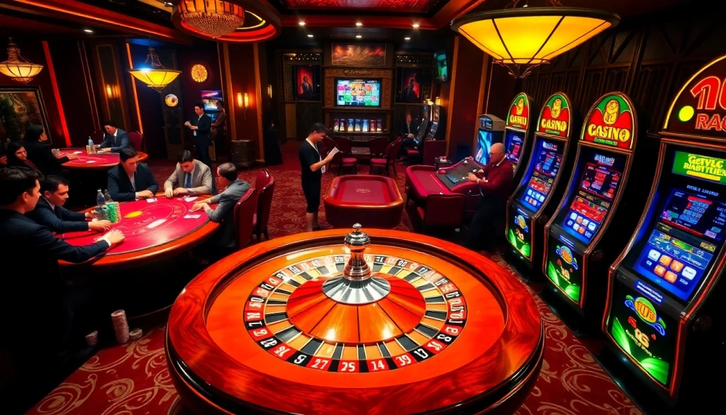 Explore the thrilling action at https://88aavina.com/ with players engaging at roulette and poker tables.