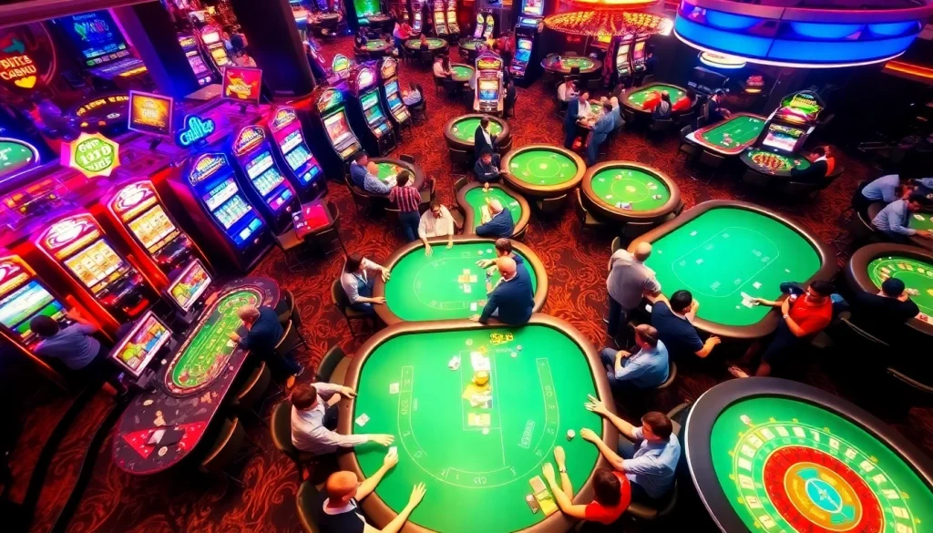 Experience e28 elite gameplay at a vibrant casino with tables, chips, and slot machines.