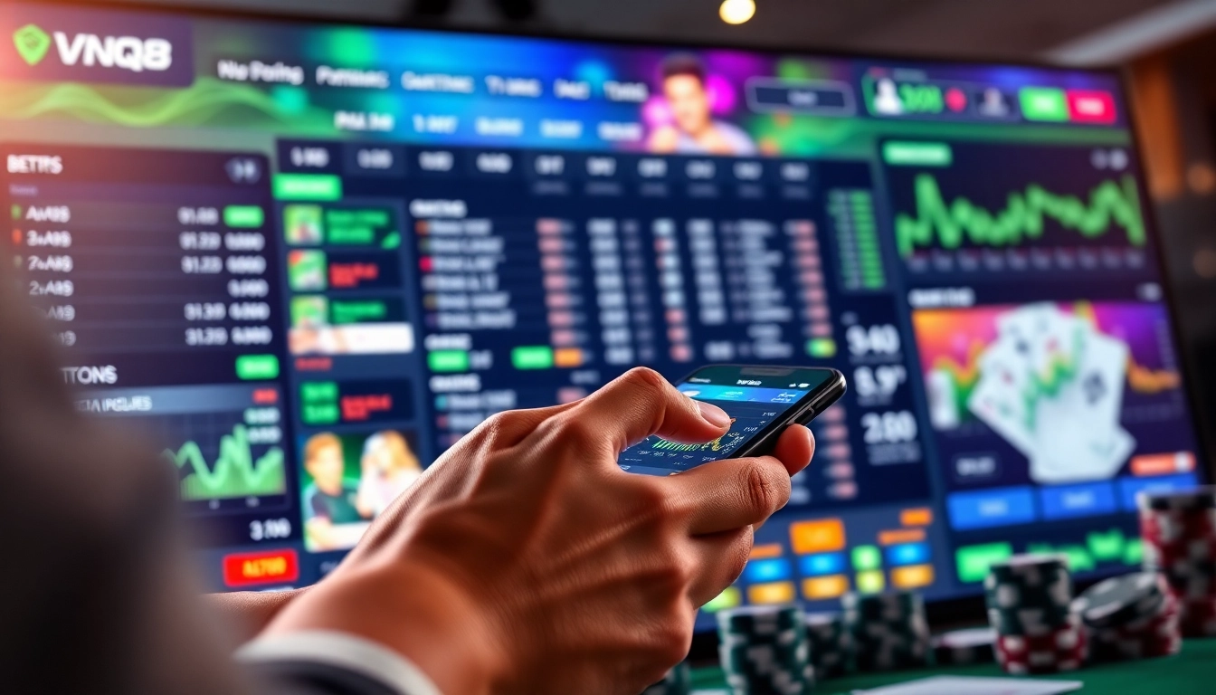 Engaged user experiencing the excitement of nhà cái VNQ8 online betting platform.