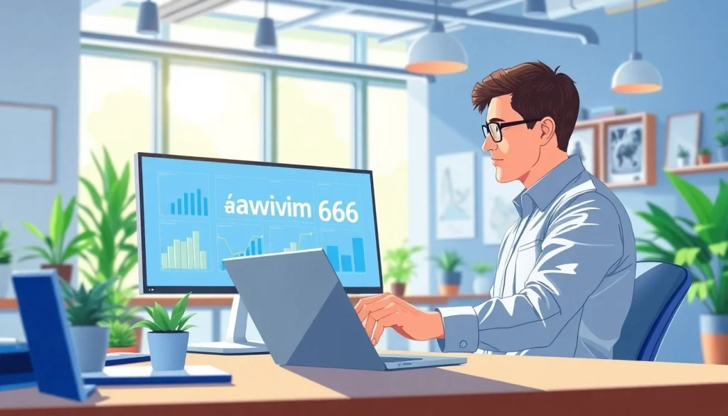 Analyze awin66 marketing data in a vibrant office with illuminated screens.