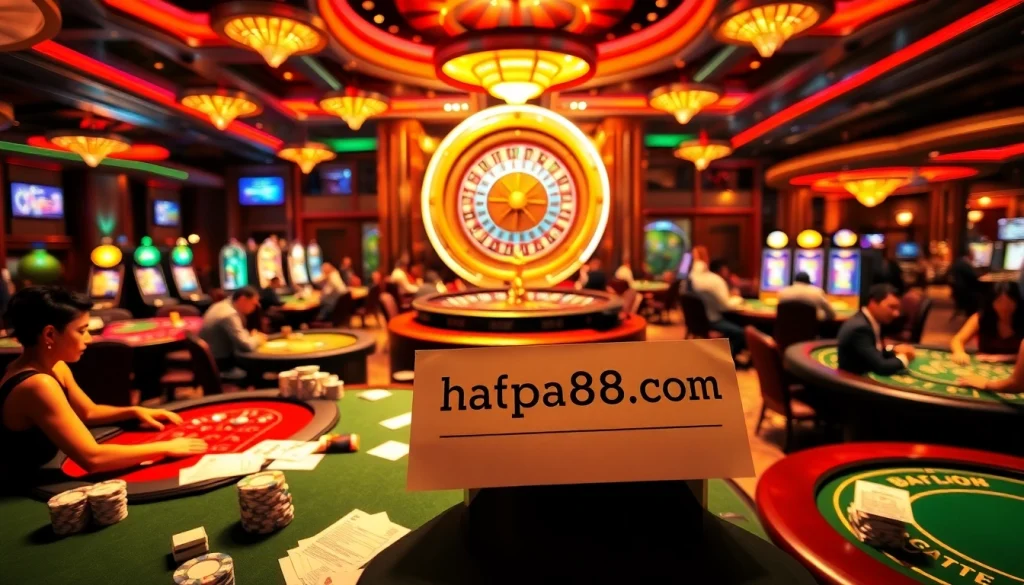 Experience the thrill of gambling at a casino, featuring tables from https://af88.mba/ showcasing poker chips and betting slips.