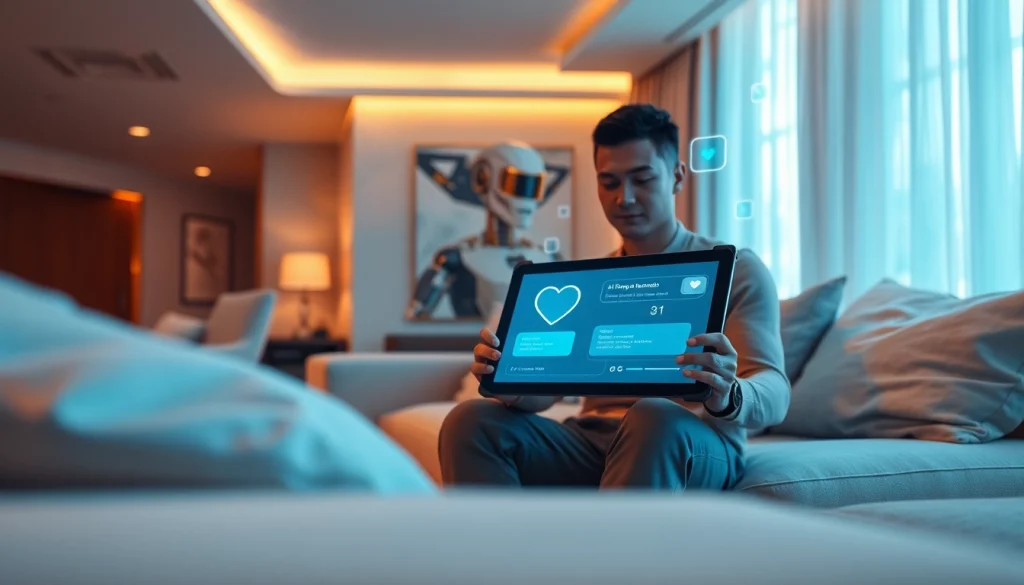 AI sex interaction in a modern living room, showcasing intimacy with technology.