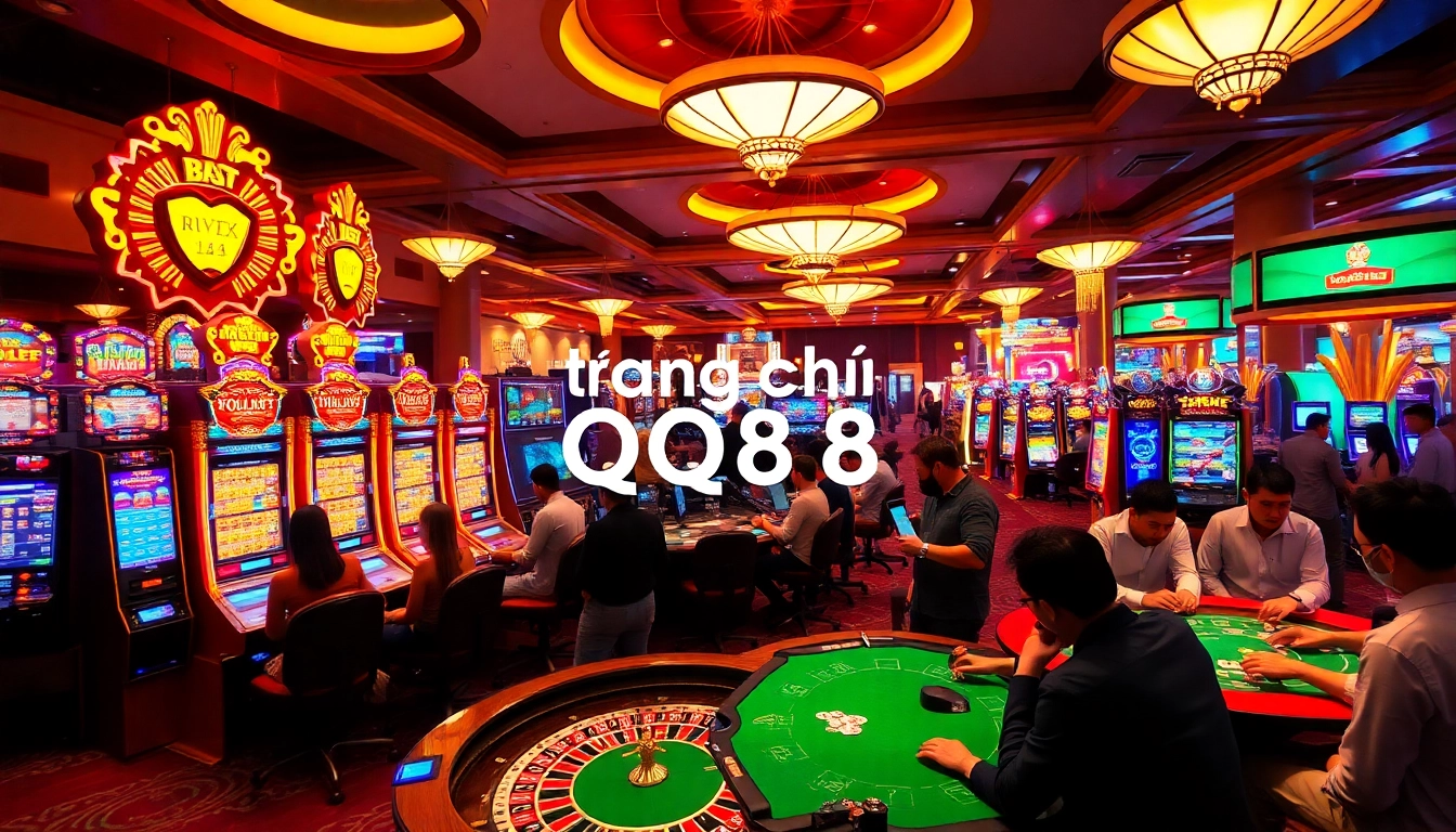 Experience the thrill of the casino floor at trang chủ qq88 with engaging game scenes, lively players, and vibrant slot machines.