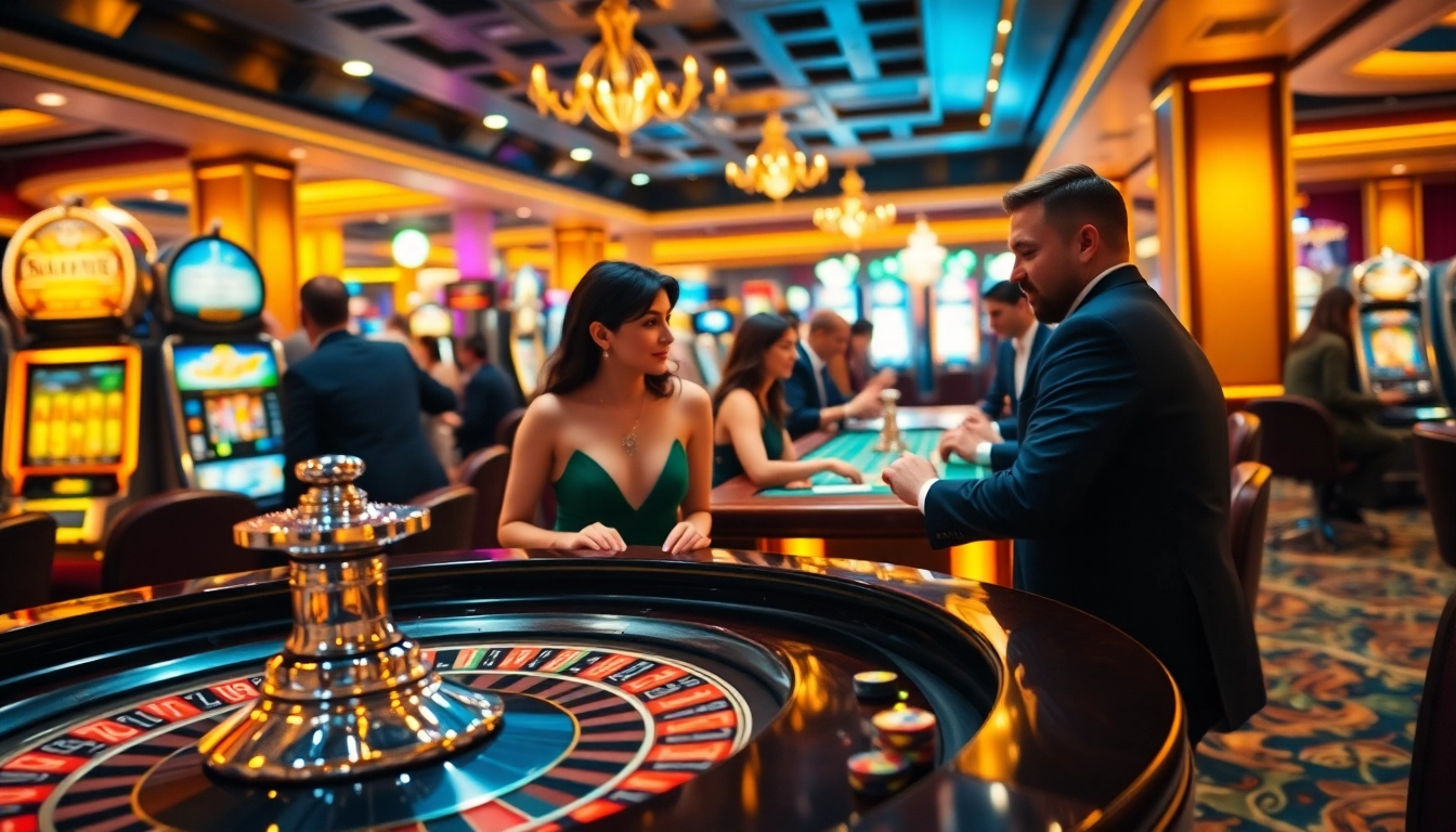 Players strategizing at a lively roulette table in a casino environment, showcasing the thrill of winning at jogoluck.info.