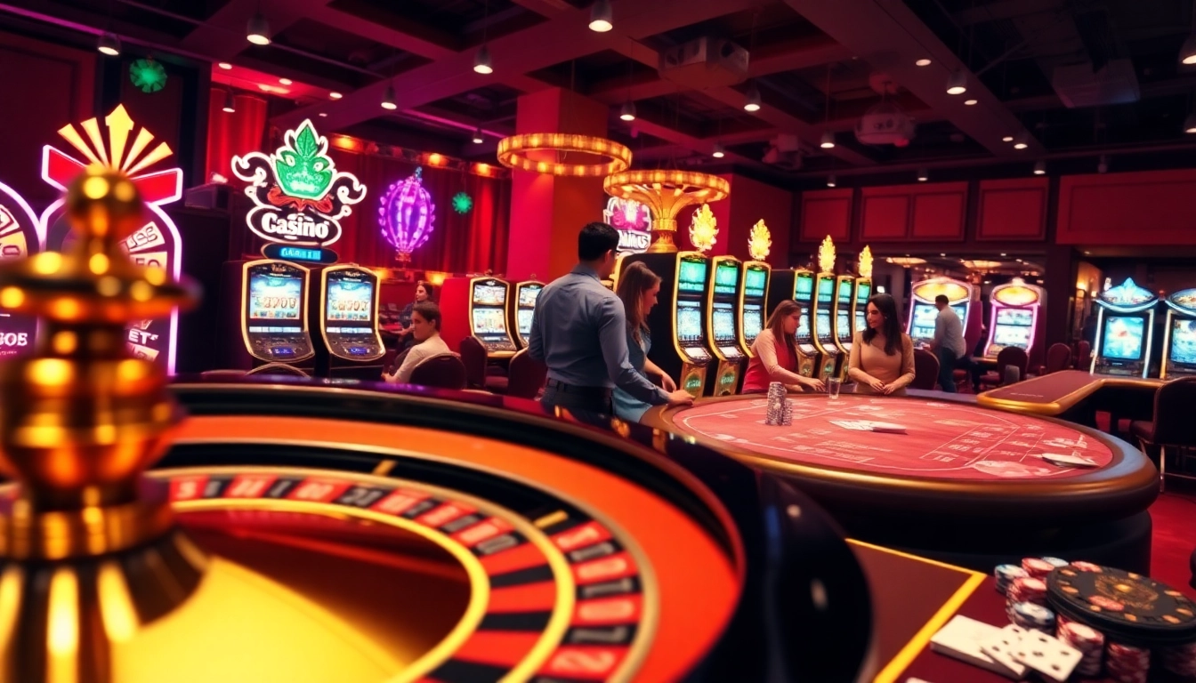 Players engaging at the vibrant shbet com online casino, featuring roulette and slot machines.