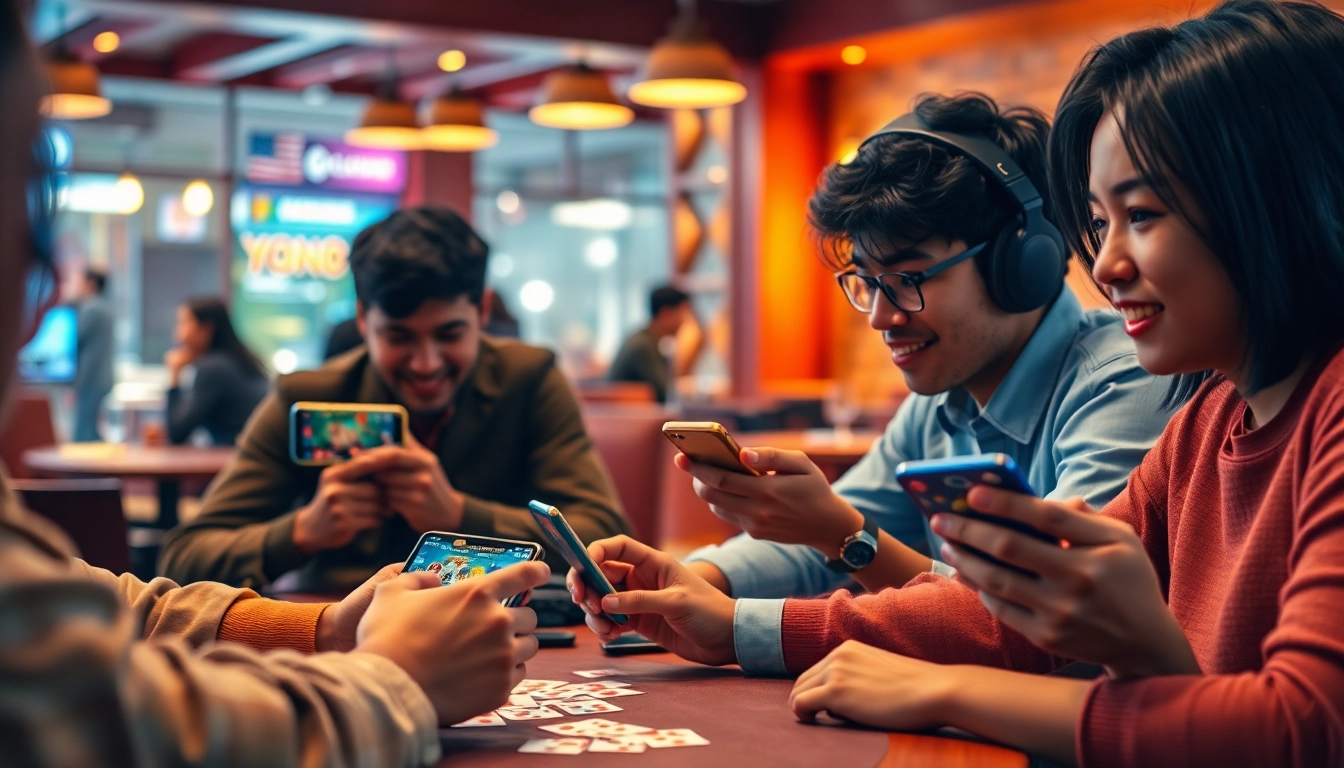 Players enjoy an exciting game of Yono Rummy in a lively cafe setting.