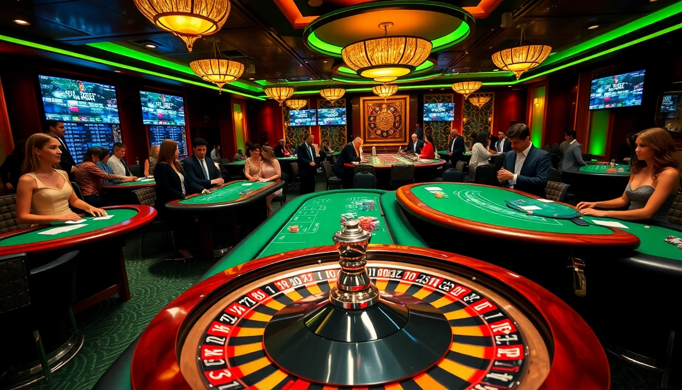 Experience the dynamic ambiance of RR88 casino with players at tables enjoying their favorite games, all linked to https://rr88.com.se/ for seamless online betting.